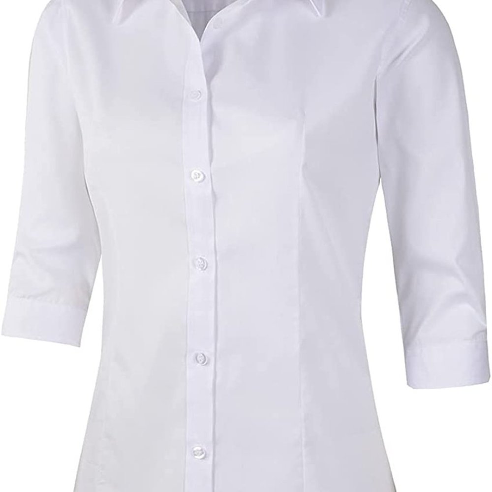 Beninos Women's 3/4 Sleeve Formal Work Wear White Button Down Shirt